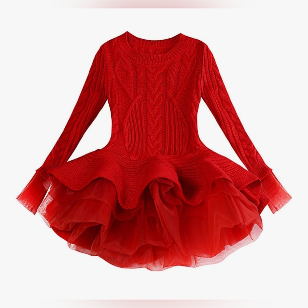 Red Long Sleeve‎ Knit Sweaters tutu dress for Girls size 120 size 6